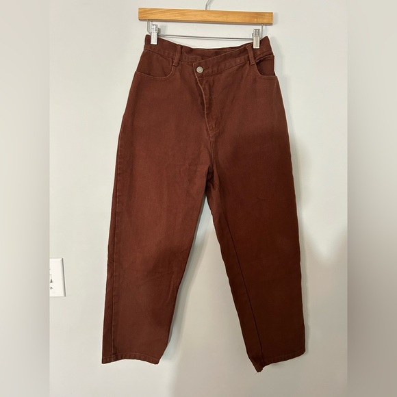 C/Meo Collective Between the Lines Crossover Waist Chocolate Brown Cropped Jeans - Picture 3 of 10